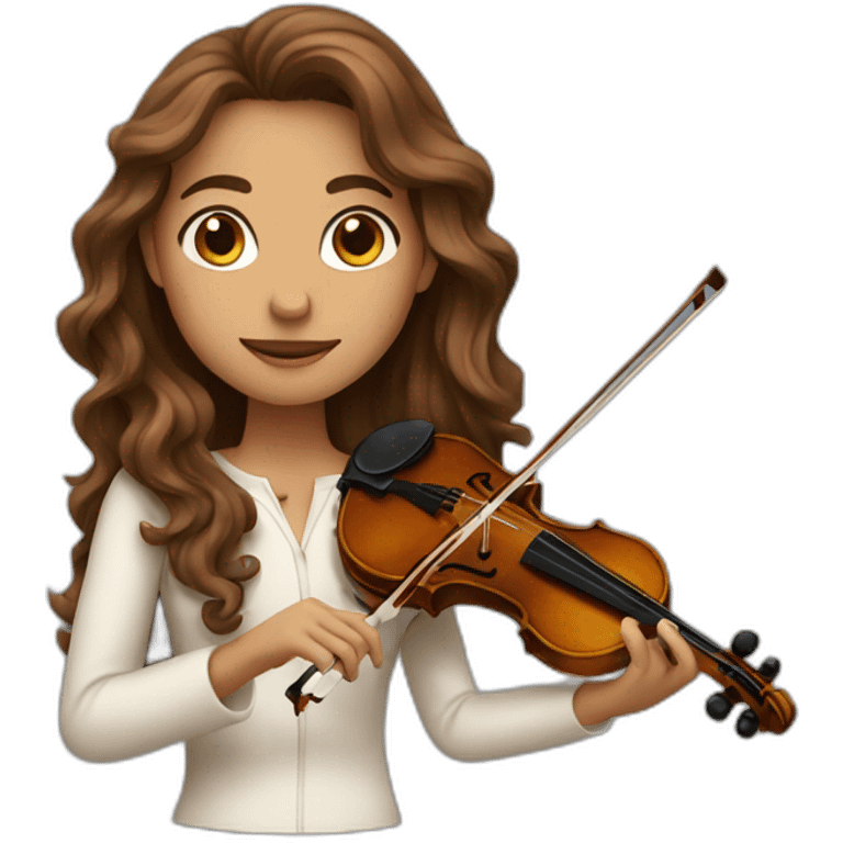 A female with long wavy brown hair plays violin emoji