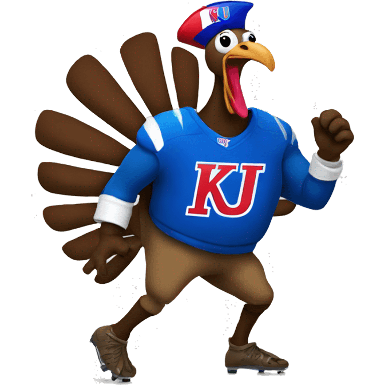 cartoon Turkey dancing with KU Football emoji