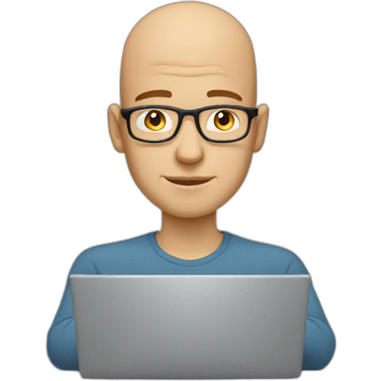 Bald Man typing on laptop Computer, wearing no glasses emoji