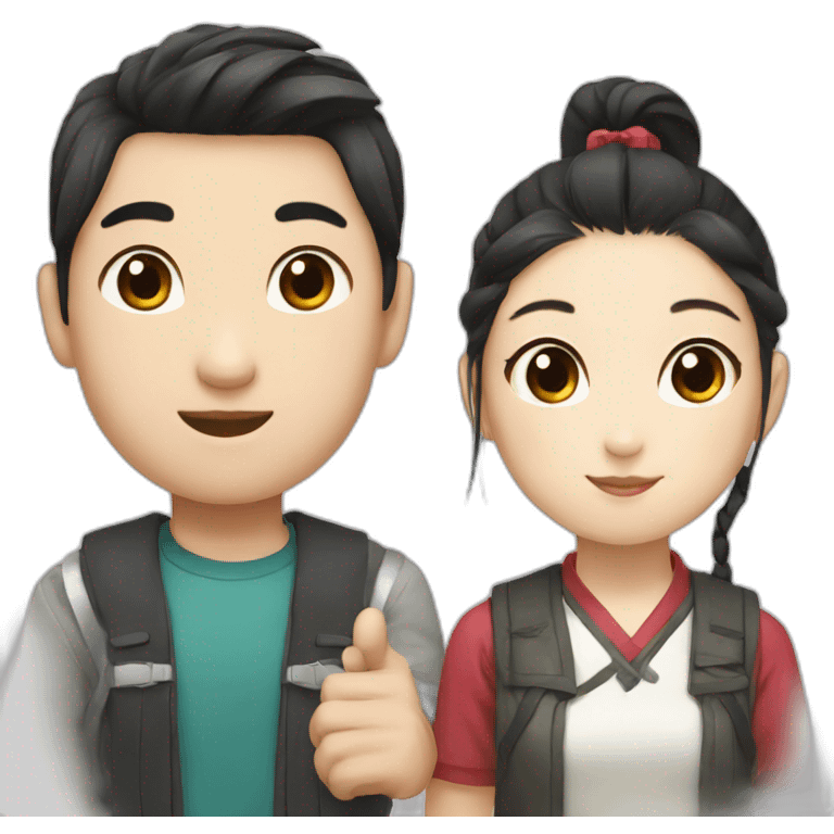 Korean boy with Korean girl who has 2 pony tails emoji