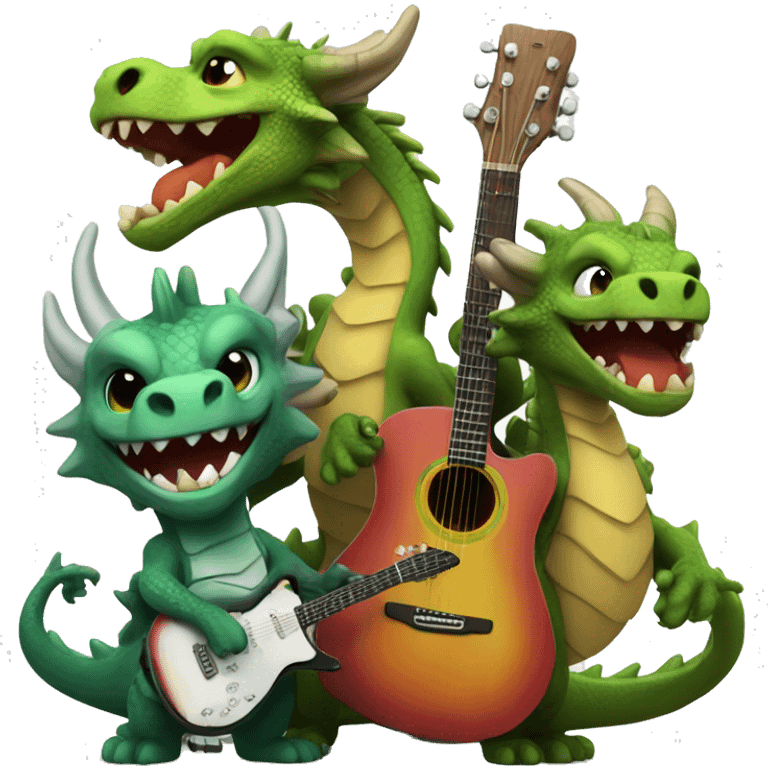 3 dragons from another planet, singing and playing guitars emoji