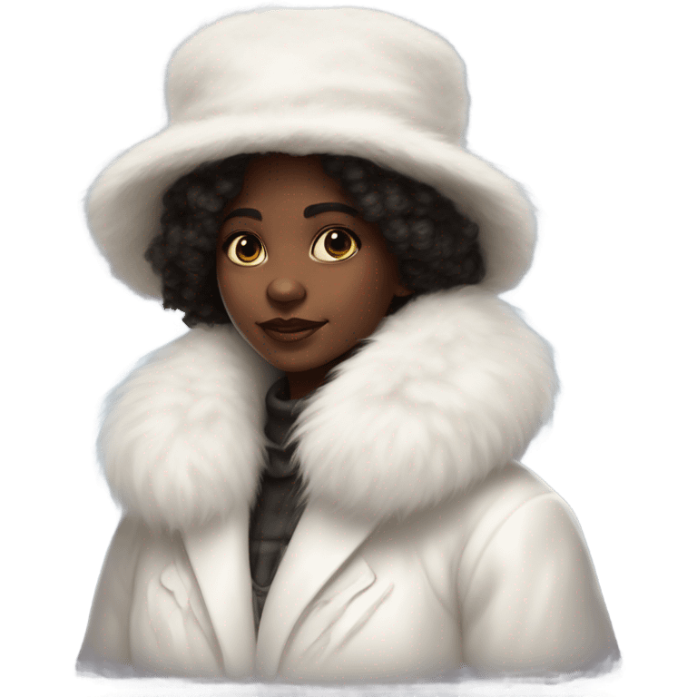 a girl with a white big fluffy fur hat and white fur coat, Ada Gladys Killins, aestheticism, a character portrait emoji