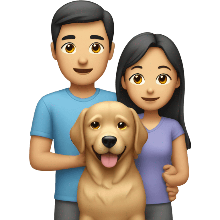 asian family with two young children and a  Retriever dog  emoji