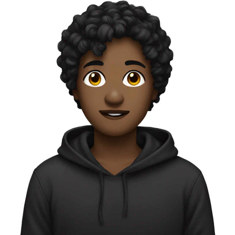 Short Black Messy hair with a black hoodie emoji