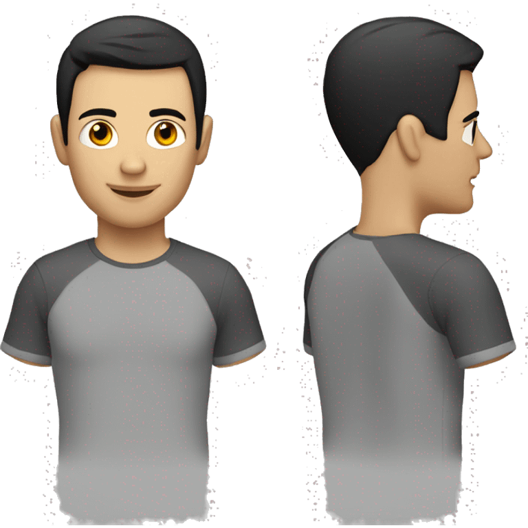 A 30 year old, caucasian man, with short black hair,   wearing a tshirt. emoji