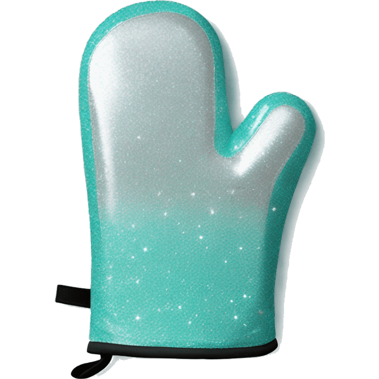 Realistic pastel tiffany blue and silver oven mitt with shiny glitter on it emoji