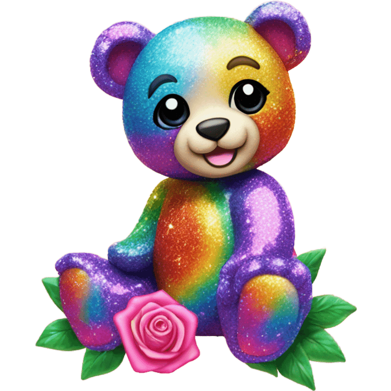 Lisa frank glitter bear with rainbow roses emoji