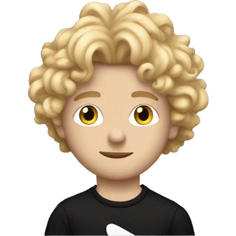 white boy with blonde curly hair wearing a playboy carti t-shirt emoji