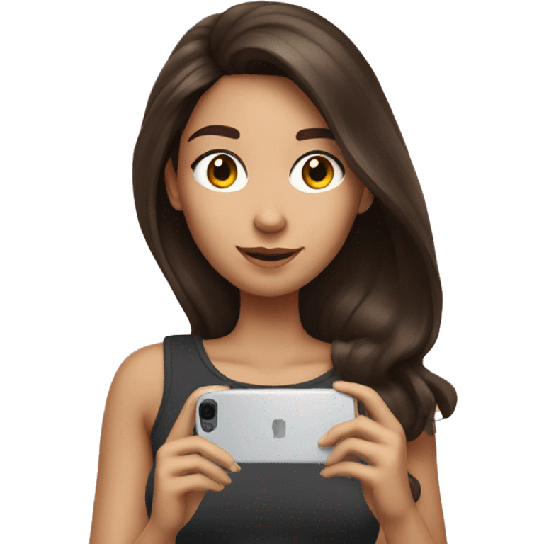 Brunette Girl taking selfie with her phone emoji