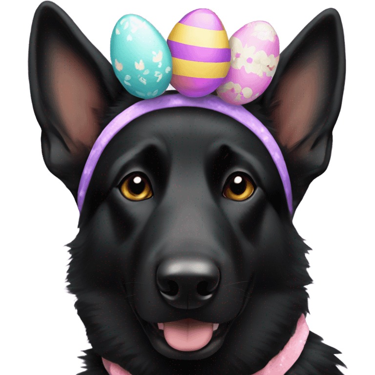 All black German shepherd with Easter headband emoji