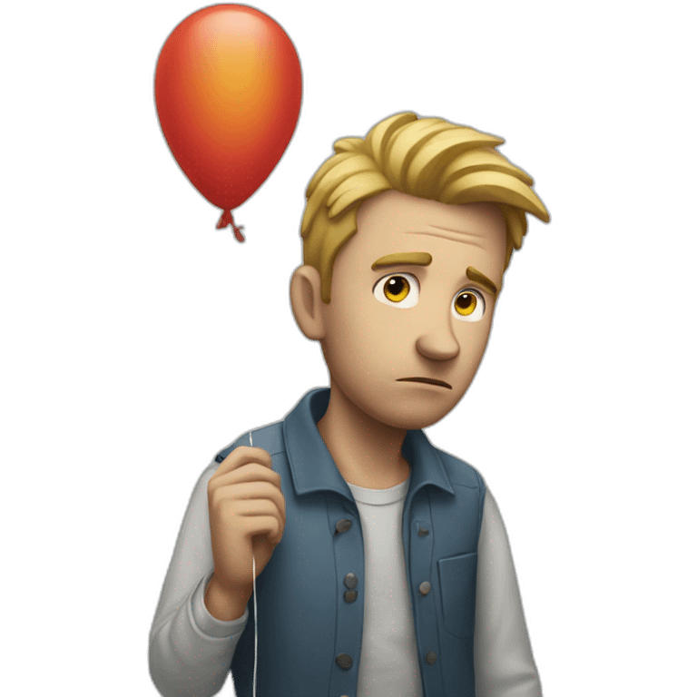 Sad white man holding a balloon emoji