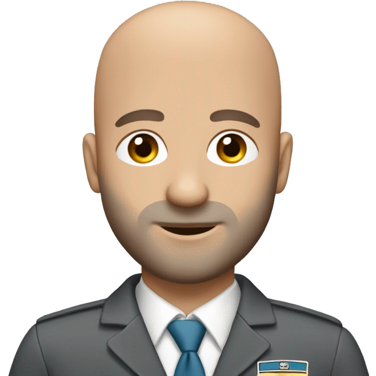 Flight attendant male, bald with beard. Gray uniform emoji