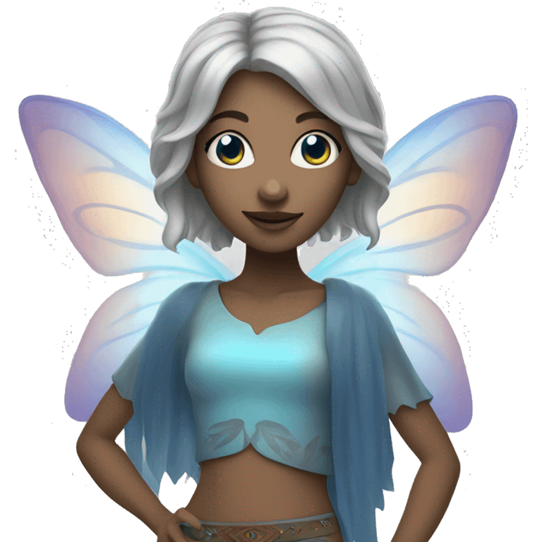 female hippie fairy with blue eyes and short gray hair emoji