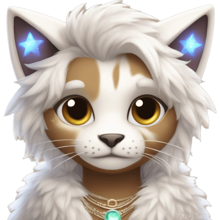 Furry, sparkle, iridescent, colorful, pastel, edgy, cool, fantasy beautiful, brown, beige, white, divine, godly, angelic, animal, anthro, full body, fursona, feline emoji