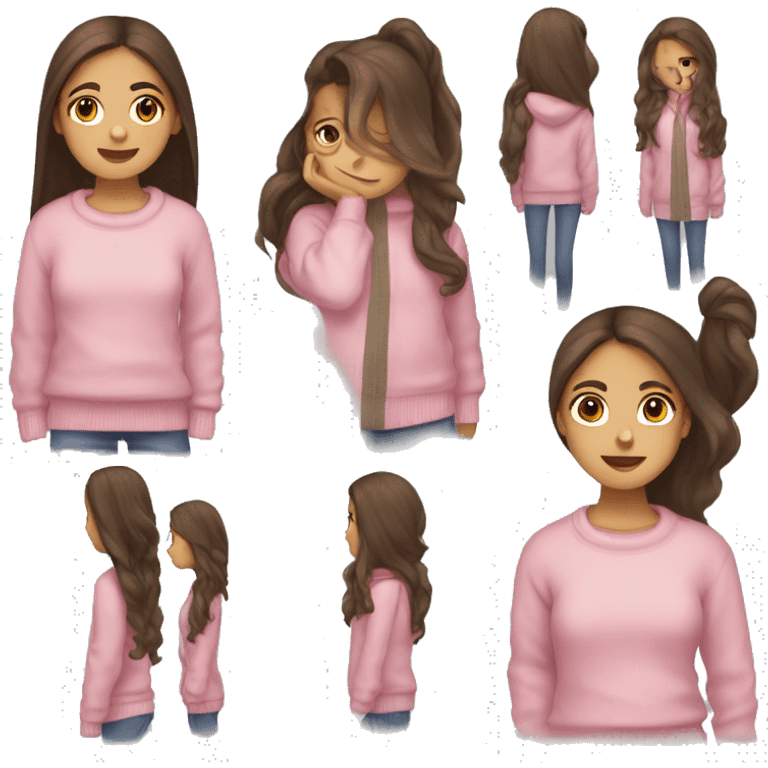 winter, christmas, hispanic, long brown hair, girl, brown eyes, child, full body, pink sweater emoji