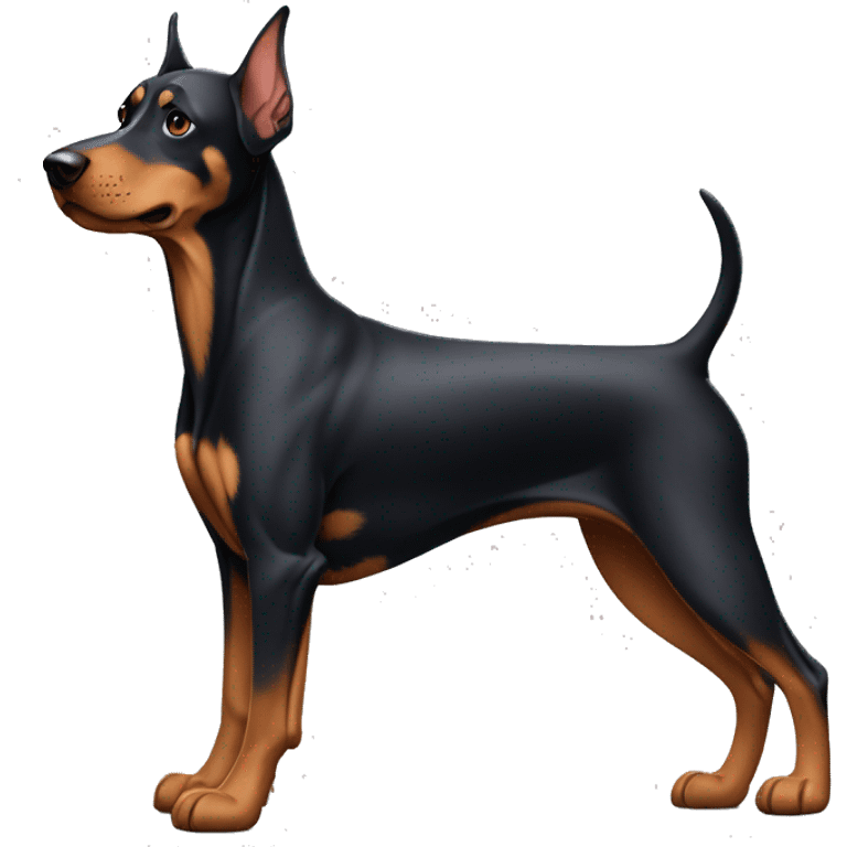 Cachorro dobermann segurando fazendo musculação na academia  emoji