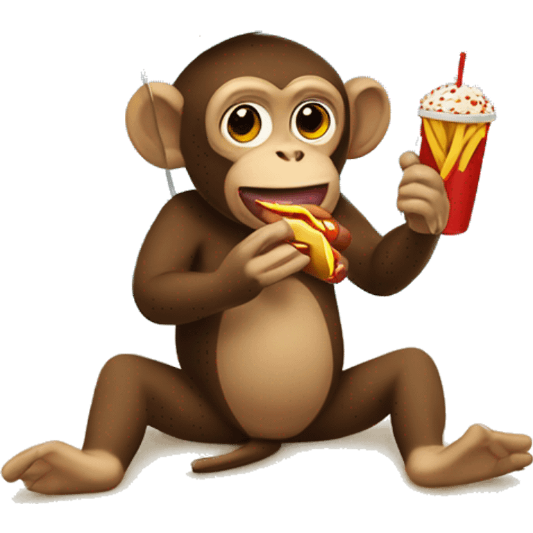 monkey eating hot dog under an umbrella on a beach emoji