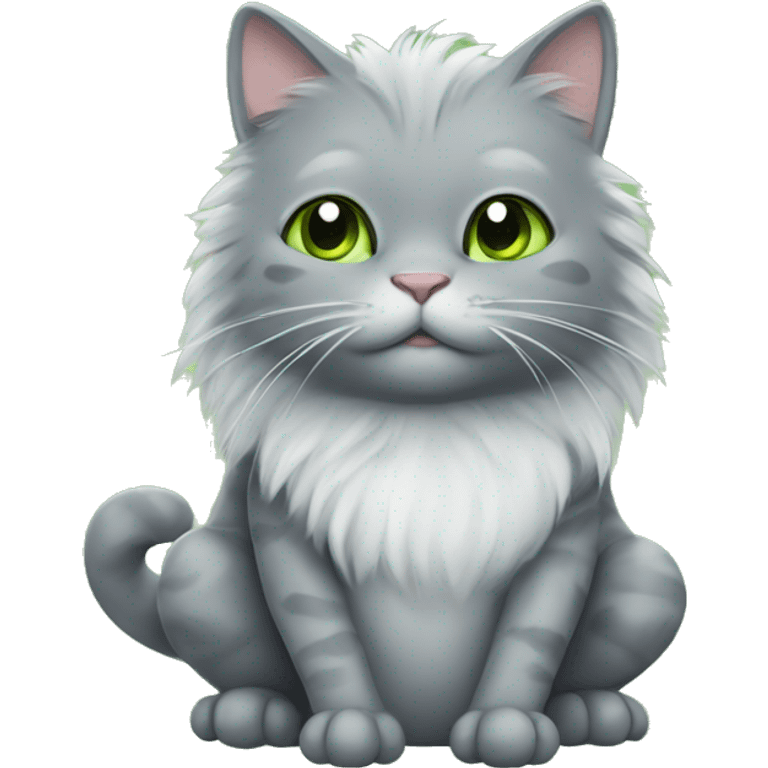 fluffy grey cat with frog costume emoji