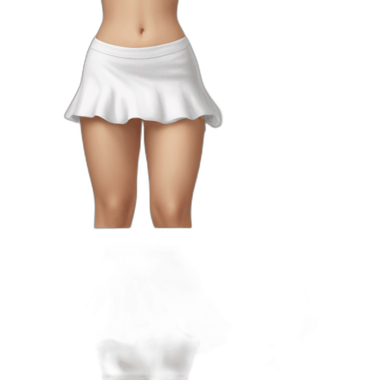 Hyperrealistic Full body Caucasian curvy beauty jumping short white skirt back and front views strong wind knickers long white socks emoji