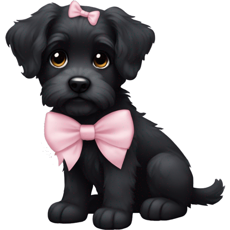 scruffy black puppy light pink bow   emoji