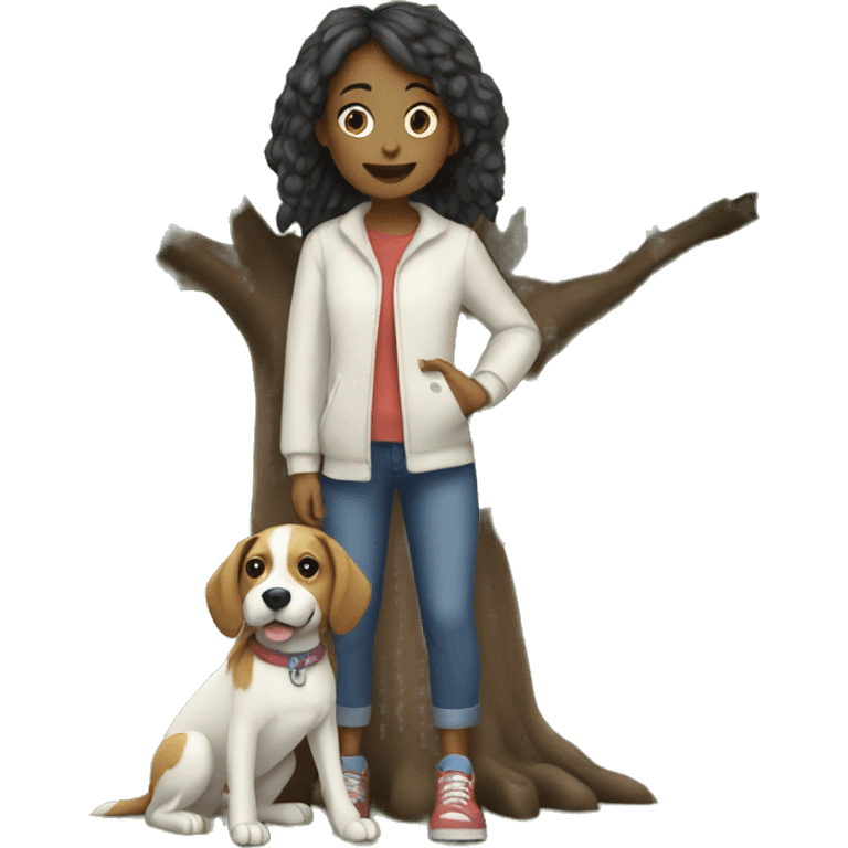 girl with dog by tree emoji