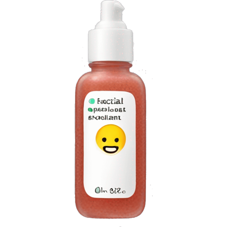 tiny facial exfoliant liquid bottle with label emoji