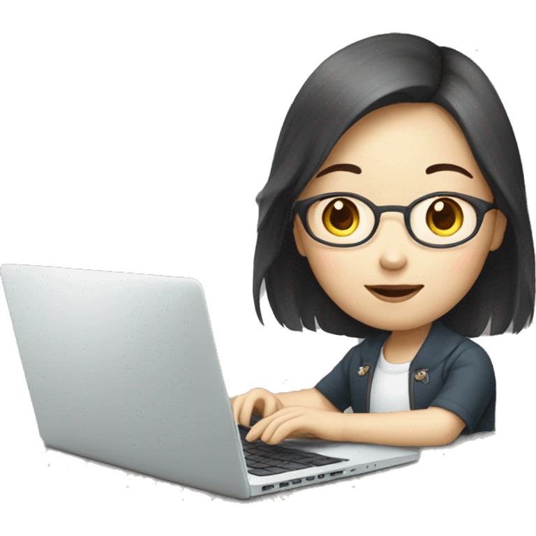 Korean girl with laptop no glasses emoji