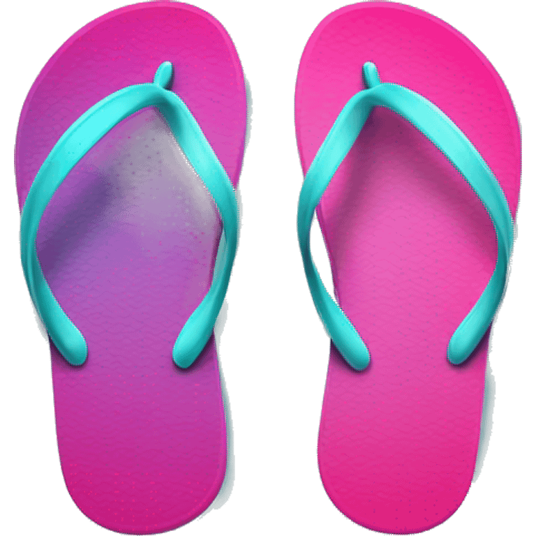 Realistic hot pink and turquoise gradient pair of summer flip flops isolated. emoji