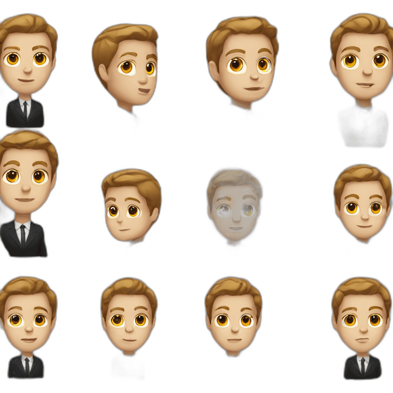 A white kid with brown hair wearing a black and gold suit emoji