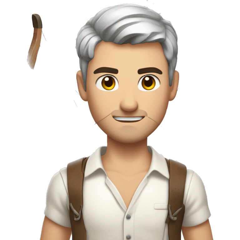 a male archer bending a bow, wearing a white shirt, very short brown hair, bright skin, only show upper part of the body from waist up emoji