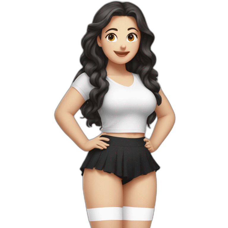 Front view full body curvy caucasian beauty headstands straight hands up black skirt white knickers white socks emoji