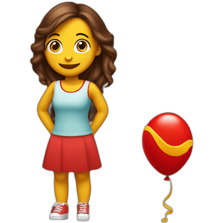 chica cubana enamorada sosteniendo un globo rojo, cabello largo, ropa de McDonald’s  emoji