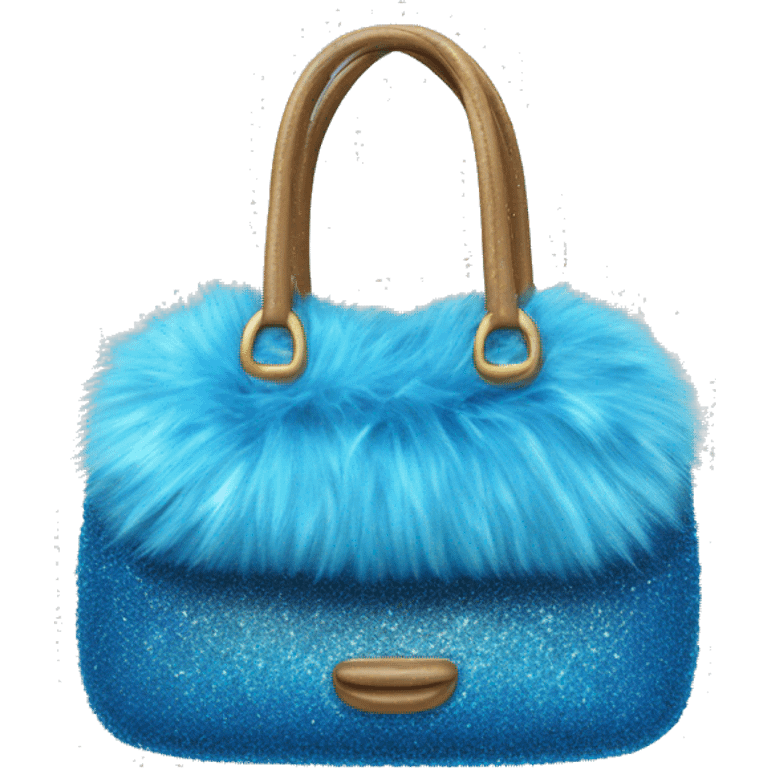 Realistic blue Sparkle glitter and fur purse. emoji