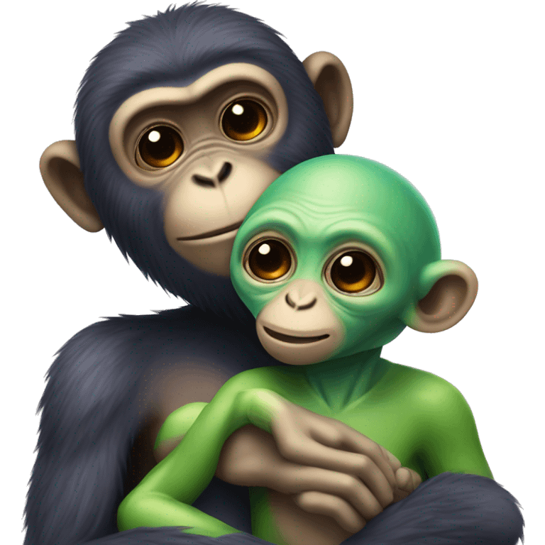 a monkey and an alien cuddling emoji