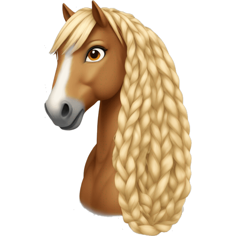 halflinger horse head with blaze and it’s super long forelock braided emoji