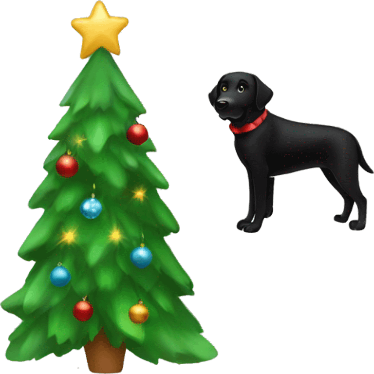 Christmas Black Labrador and Christmas tree  emoji