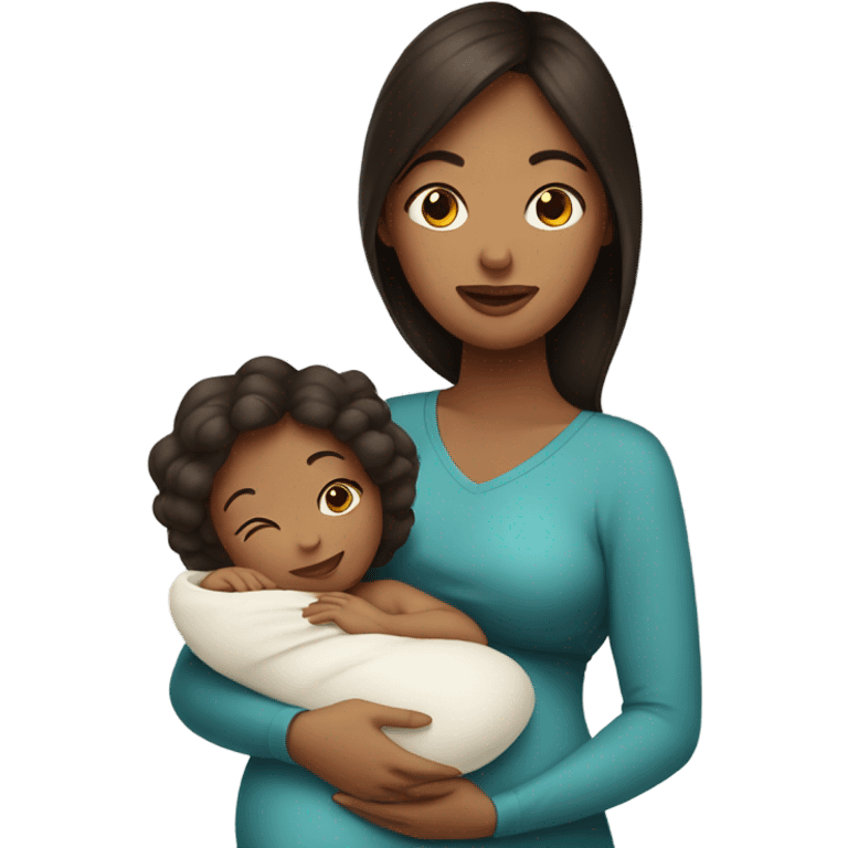 Pregnant Woman with dark brown hair Holding A Newborn Baby emoji