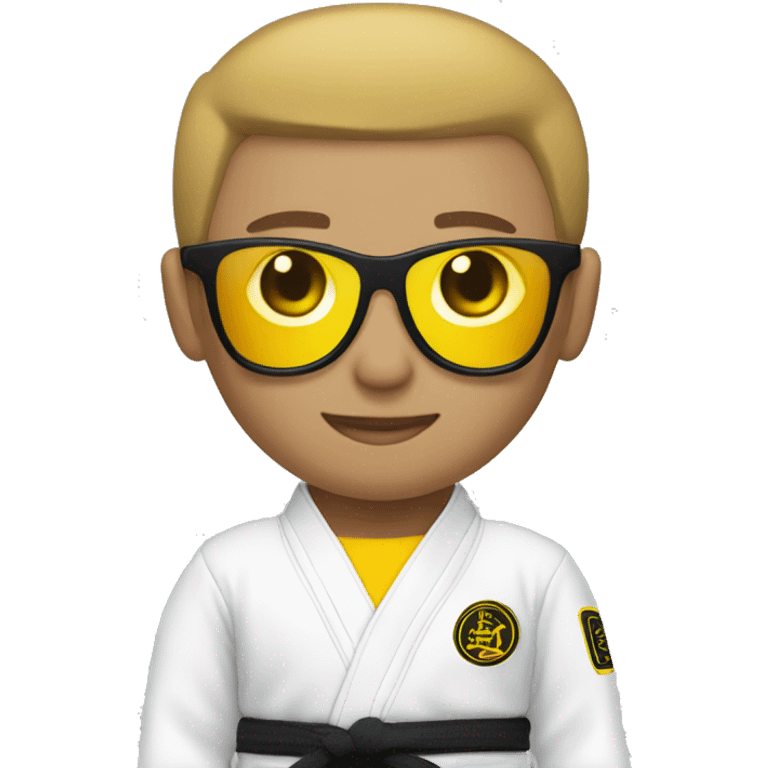 Light skinned Cool boy with jiujitsu gi with a yellow belt and sunglasses emoji