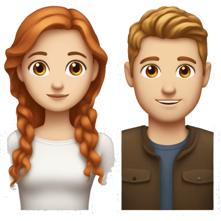 White girl with brown hair and hazel eyes with white guy with red hair and brown eyes  emoji