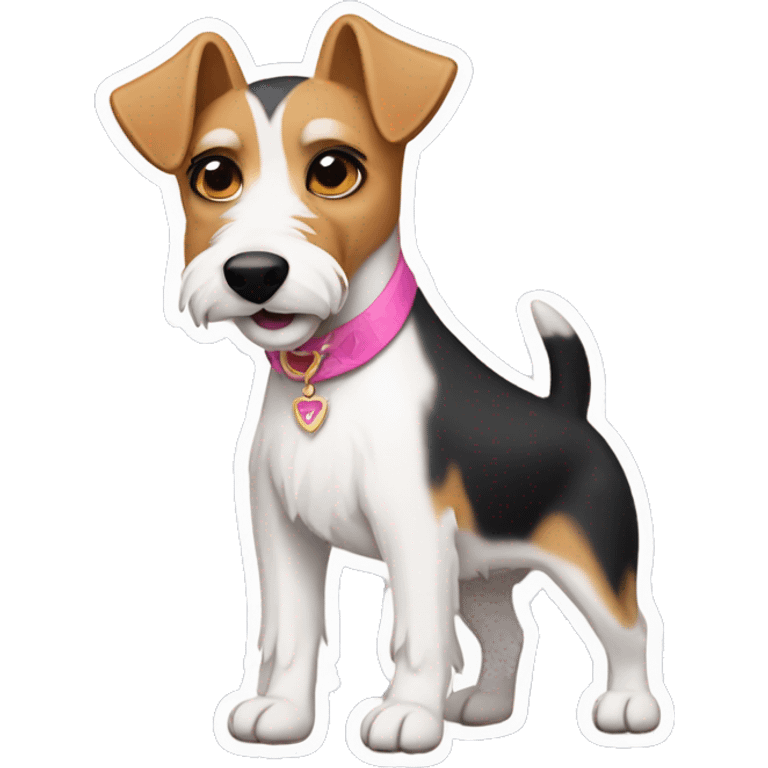  AI-generated sticker of a mini fox terrier with a pink collar, inspired by the style of “Lady and the Tramp.” emoji