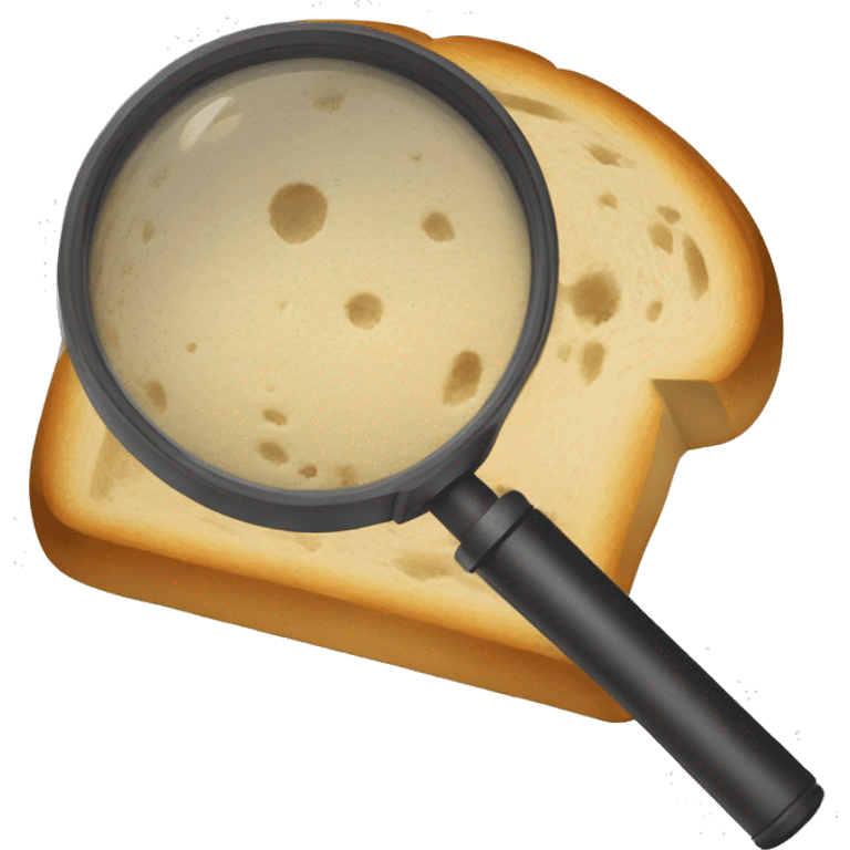 a magnifying glass looking at a loaf of bread emoji