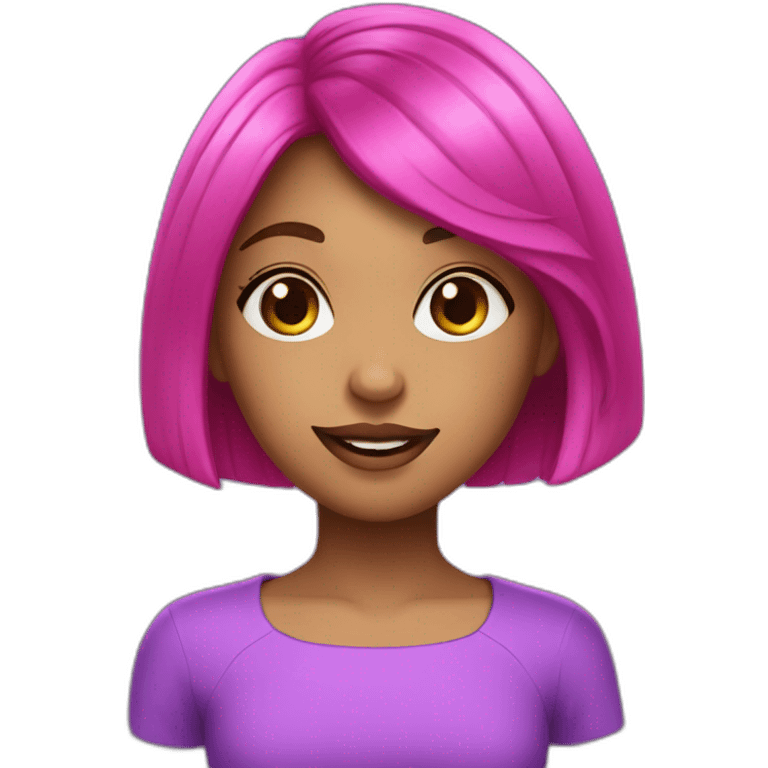 girl, bright purple irises, hot pink bob haircut emoji