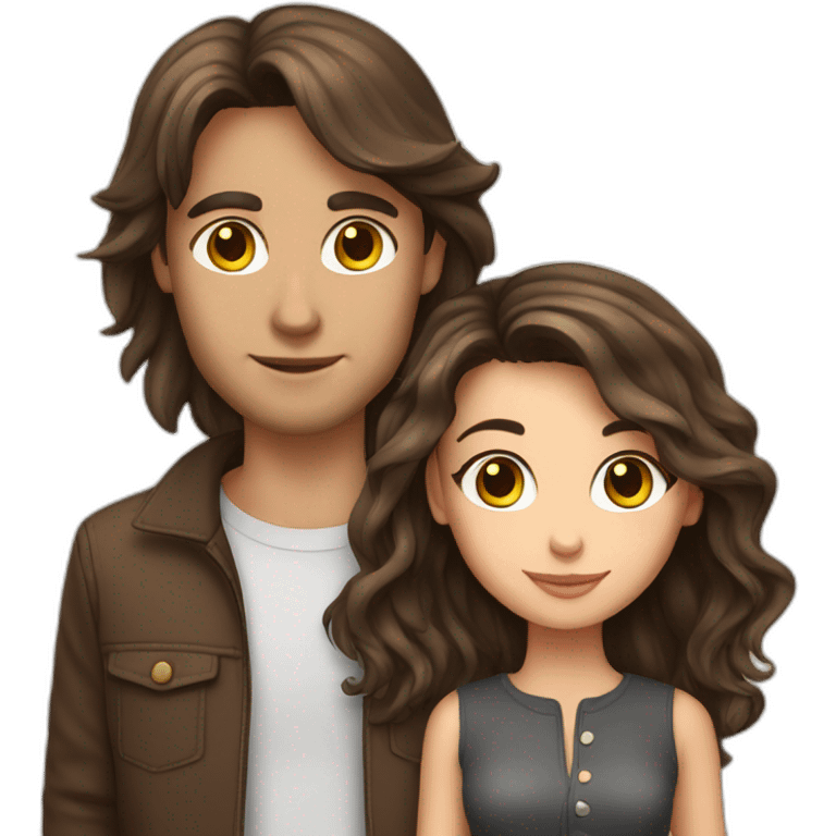 Cute brunette couple long hair with cat emoji