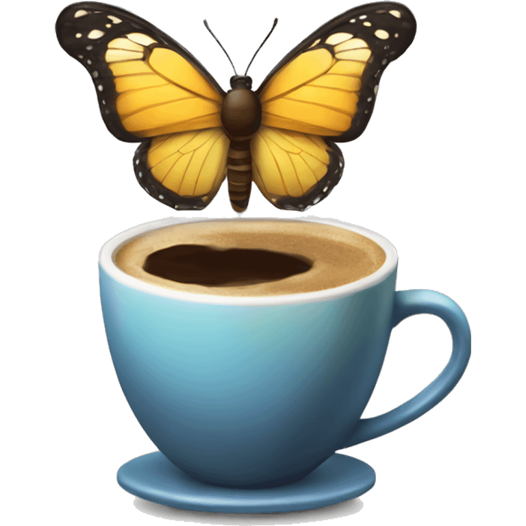 A butterfly holding a coffee emoji