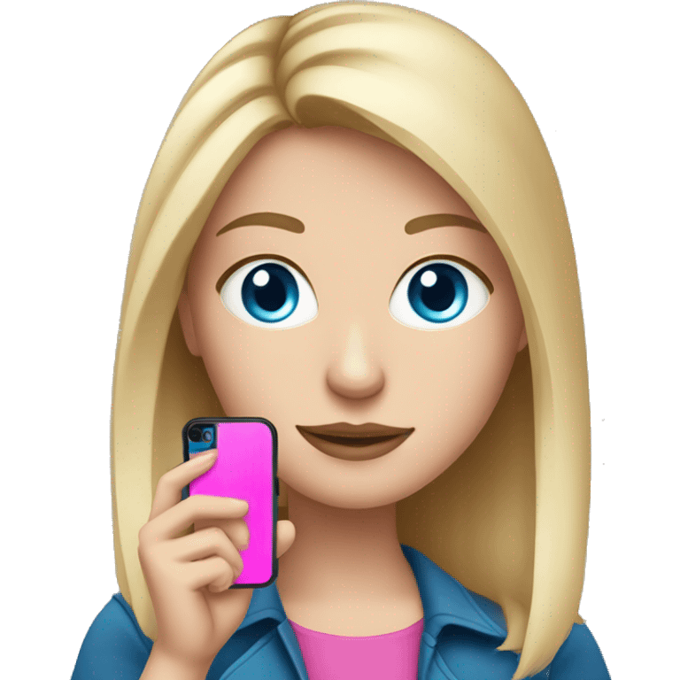 a white girl with blue eyes and dark blonde holding a pink cell phone emoji