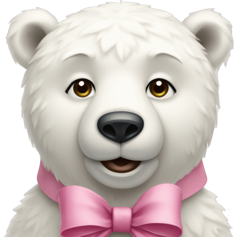 Polar bear with a pink bow and cute emoji