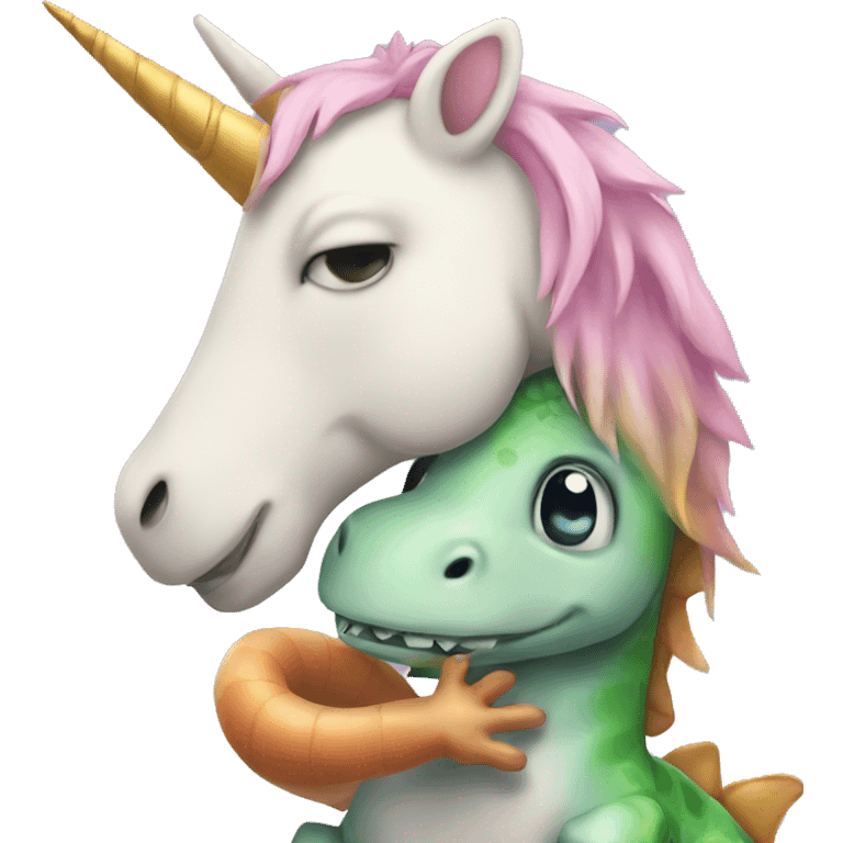 Unicorn hugging a dinosaur  emoji