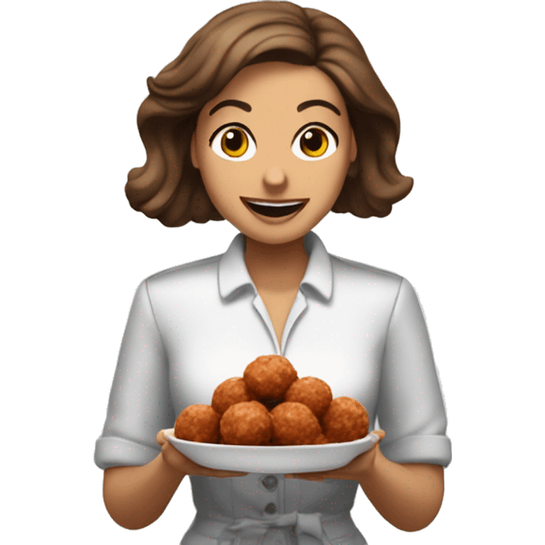 Christine Nizza holding a bunch of meatballs emoji