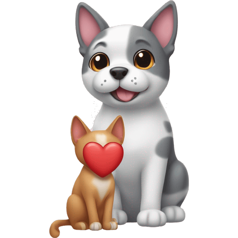 Cat and dog near two pastel red hearts emoji