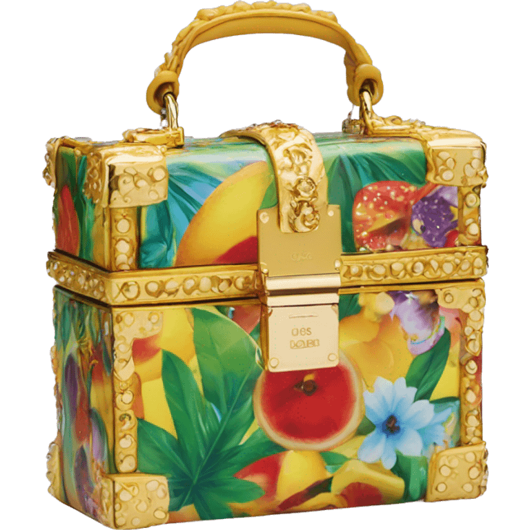 Dolce and Gabbana small box bag with colourful summer print and golden detais 2023 emoji